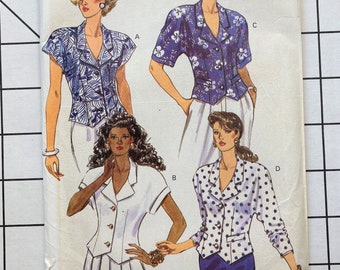 Butterick 4747 Sewing Pattern Blouse Shirt Button Up Darts Collar Sleeves Shoulder Pad Business Classic Easy Bust 30 31 32 Size 6 8 10 UNCUT