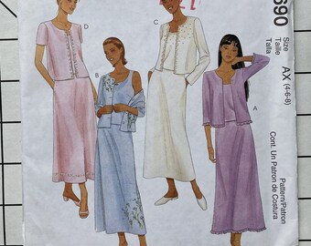 McCalls 2690 Sewing Pattern Easy Separates Jacket Cardigan Twin Set Classic Pull On Long Skirt Tank Top Pockets Wedding Size 4 6 8 UNCUT