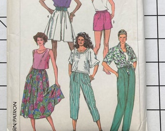 Simplicity 7287 Sewing Pattern Pull On Shorts Tapered Pants Skirt Pockets Elastic Summer Casual Easy Size 6 8 10 Waist 23 24 25 UNCUT