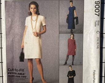 McCall's 9007 Sewing Pattern Dress A-line Neckline Variations Darts Sleeves Front Seam Back Zipper Size 10 12 14 Bust 32 34 36 UNCUT