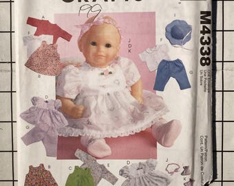 McCalls M4338 4338 Sewing Pattern Baby Doll Clothes Hat Cap Jumper Romper Dress Panties Top Jacket Booties Pants Headband UNCUT
