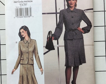 Vogue 7632 Sewing Pattern Suit Jacket Blazer Top Button Front Classic Lined Business Skirt Pleats Zipper Size 6 8 10 Bust 30 31 32 UNCUT