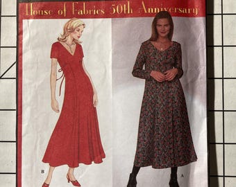Simplicity 0681 Sewing Pattern Dress Classic Style Fit Flared Gathers Side Zipper Sleeves Ties V-Neckline Size 8 10 12 14 16 18 UNCUT