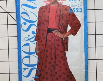 See & Sew 6523 Sewing Pattern Separates Double Breasted Jacket Blazer Skirt Shirt Top Blouse Classic Work Business Bust 38 40 42 44 46 UNCUT