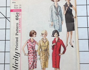Simplicity 5538 Sewing Pattern Dress Shirtdress Classic Business Sleeveless Sleeves Buttons Collar Belt Rare Vintage Size 14 Bust 34 UNCUT