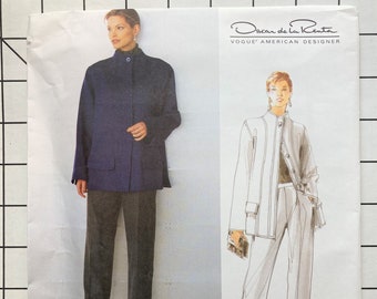 Vogue 2188 Sewing Pattern Oscar de la Renta Designer Pants Trousers Slacks Jacket Blazer Business Work Classic Suit Size 12 14 16 UNCUT