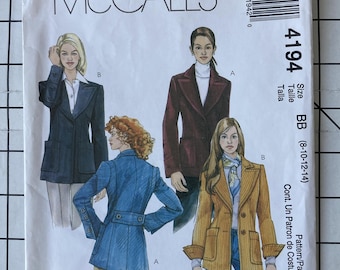 McCall's 4194 Sewing Pattern Jacket Blazer Coat Lined Classic Work Business Pockets Buttons Collar Size 8 10 12 14 Bust 31 32 34 36 UNCUT