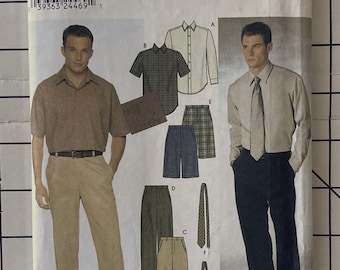 Simplicity 9469 Sewing Pattern Mens Men's Pants Slacks Trousers Shirt Shorts Ties Neckties Work Business Pockets Chest 38 40 42 44 UNCUT