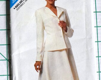 Butterick 6519 Sewing Pattern Suit Jacket Blazer Flare Skirt Easy Classic Business Work Elastic Waist Princess Seam Sizes 6 8 10 12 14 UNCUT
