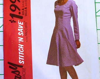 McCall's 5788 "Easy" Sewing Pattern Bust 30 31 32 UNCUT Classic Style Semi-fitted Flared Dress Princess Seams Scoop Neckline Size 6 8 10