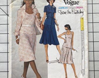 Very Easy Vogue 1611 Sewing Pattern Diane Von Furstenberg DVF Jacket Skirt Tank Top Shirt Tie Belt Zipper Knits Rare Vintage Size 16 Bust 38