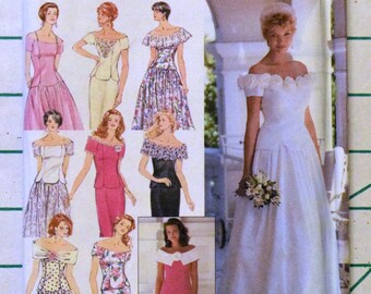 Simplicity 8865 Sewing Pattern Bridal Bride Wedding Dress Skirt Design Top Shoulder Gown Bridesmaid Formal Size 6 8 10 Bust 30 31 32 UNCUT