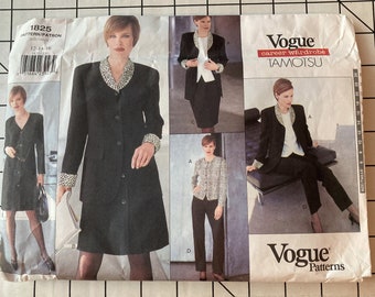 Vogue 1825 Sewing Pattern Tamotsu Designer Dress Pants Trousers Slacks Skirt Jacket Blazer Business Work Classic Suit Size 12 14 16 UNCUT