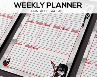 The Creepy Bunch | Weekly Planner Printable, A4, A5, Downloadable, Weekly Calendars, To Do List, Gothic Horror Illustration