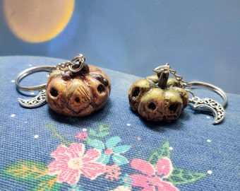 Creepy Golden Pumpkins KEYCHAIN | Made from homemade clay