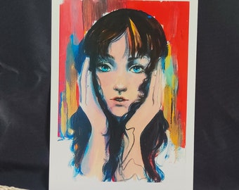 I AM me | Original acrylic paint art print portrait of a girl with expressionist brush strokes