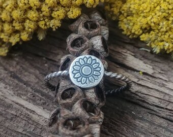 Recycled Sterling Silver Sunflower Ring, Stacking Sunflower Ring, Bohemian Dainty Ring, Minimalist Ring, Hand Stamped, Hand Fabricated