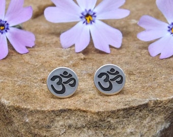 Sterling Silver Om Stud Earrings, Dainty Minimalist Om Earrings, Hand Stamped Om Earrings, Om Jewelry, Spiritual Earrings, Spiritual Jewelry