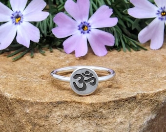 Sterling Silver Om Ring, Dainty Minimalist Om Stacking Ring, Hand Stamped Om Ring, Om Jewelry, Spiritual Jewelry