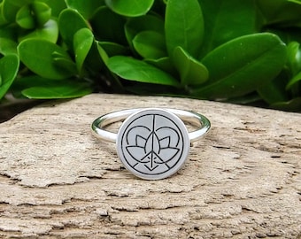 Sterling Silver Peace Sign Heart Lotus Flower Ring, Hand Stamped Ring, Spiritual Jewelry