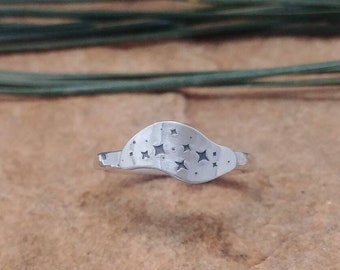 Recycled Sterling Silver Star Cluster Ring, Celestial Ring, Cosmos Ring, Star Jewelry, Hand Stamped, Celestial Jewelry, Hand Fabricated