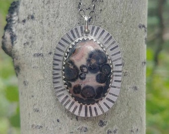 Sterling Silver Orbicular Jasper Necklace, One of a Kind, Hand Stamped, Orbicular Jasper Jewelry, Bohemian Necklace, Boho Jasper Jewelry