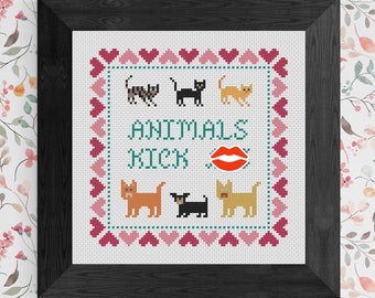 Cross Stitch Pattern "Animals Kick A**" PDF Download Design by Old School Edith
