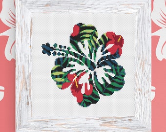 Cross Stitch Pattern Tropical Print Hibiscus PDF Download Design by Old School Edith