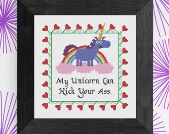 Cross Stitch Pattern "My Unicorn Can Kick Your A**" PDF Download Designed by Old School Edith