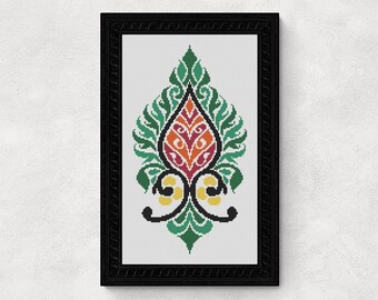 Cross Stitch Pattern, Damask Motif, PDF, Baroque, Download, Vibrant,  Ornate, Colorful, Modern Wall Art, Design by Old School Edith