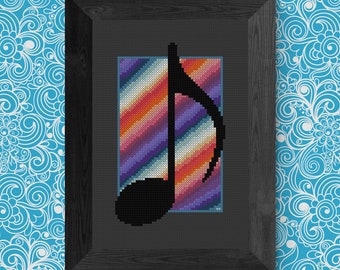 Eighth Note Silhouette with Rainbow Background Cross Stitch Pattern Designed by Old School Edith
