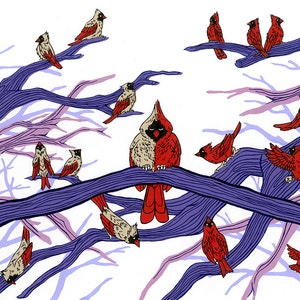 Cardinals Siebdruck | Kunstdruck, Vogel Print, Kunstdruck Vogel, Natur Kunst, Tier Kunst