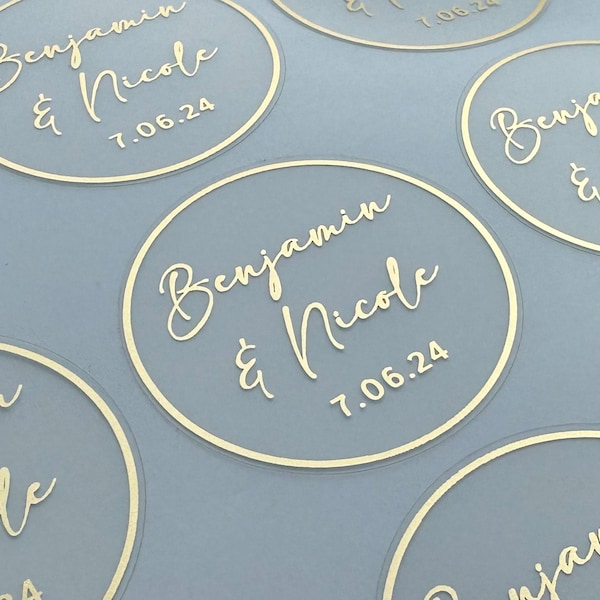 Clear Wedding Decals with Names- Envelope Backs - Wedding Stickers - Gold/Silver  Stickers - Clear Waterproof Decal - Custom Wedding Label