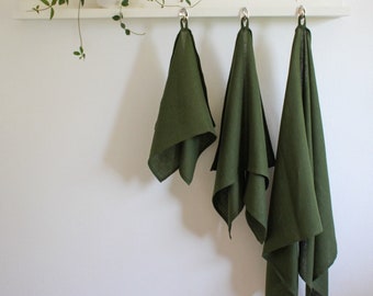 Organic dark green LINEN TOWELS with loop and 14 more colors available