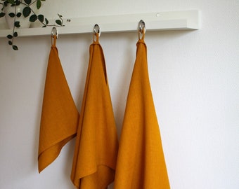 Mustard yellow LINEN TOWELS with loop and 14 more colors available