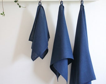 Dark blue LINEN TOWELS with loop and 14 more colors available