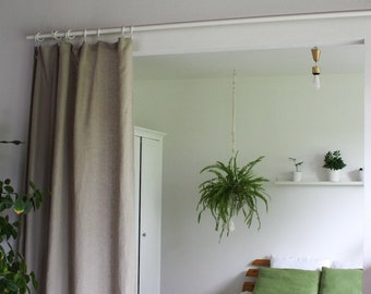 100% linen CURTAIN in natural linen grey of medium heavy softened europen flax linen, hanging, flat panel curtain