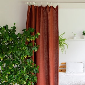 100% linen CURTAINS panel in dark brown of medium heavy softened europen flax linen, hanging, flat panel curtains