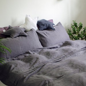 Duvet cover set, US king size, in dark grey, handmade of softened linen image 1