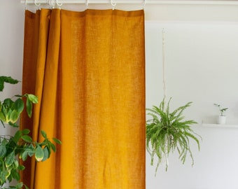 100% linen CURTAINS panel in yellow of medium heavy softened europen flax linen, hanging, flat panel curtains