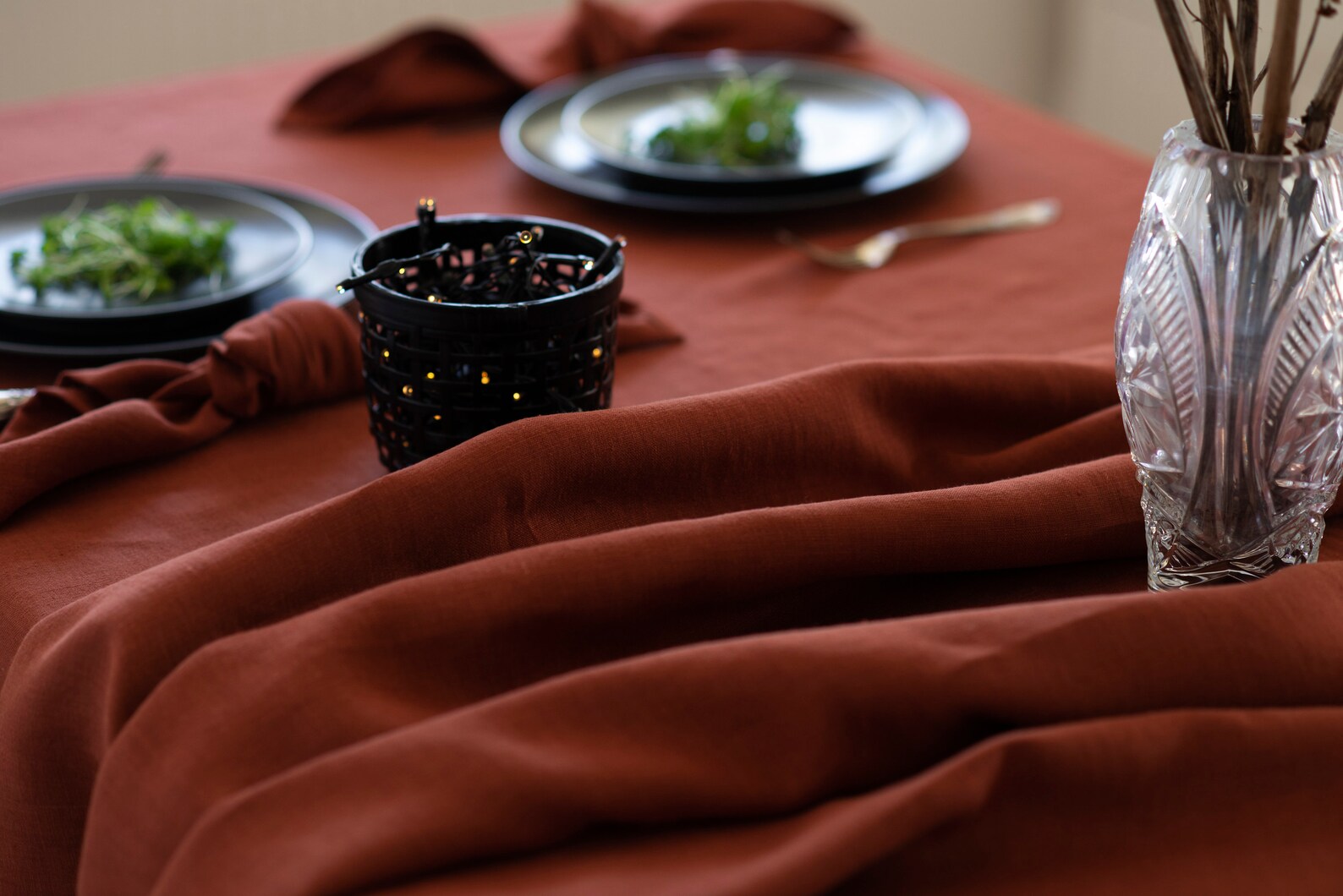 Linen TABLECLOTH in Cinnamon Brown of 100 % Softened Linen - Etsy