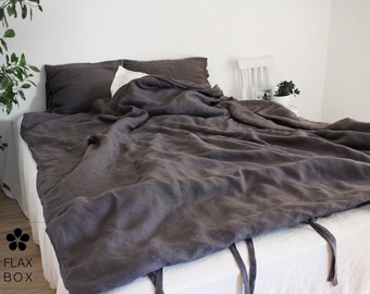 100% linen dark grey bedding set, linen duvet cover and 2 pillow cases included