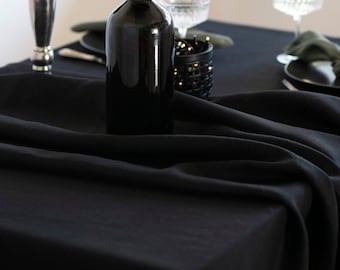 Linen TABLECLOTH in black of 100 % pure flax linen, custom sizes, natural dinning tablecloth, table decor. Square, rectangular table linens.