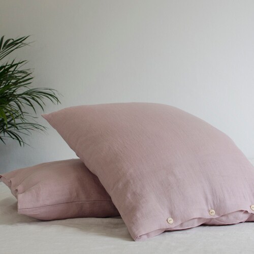Two Buttoned Very Soft Pink Linen Pillowcases in Handmade and Etsy