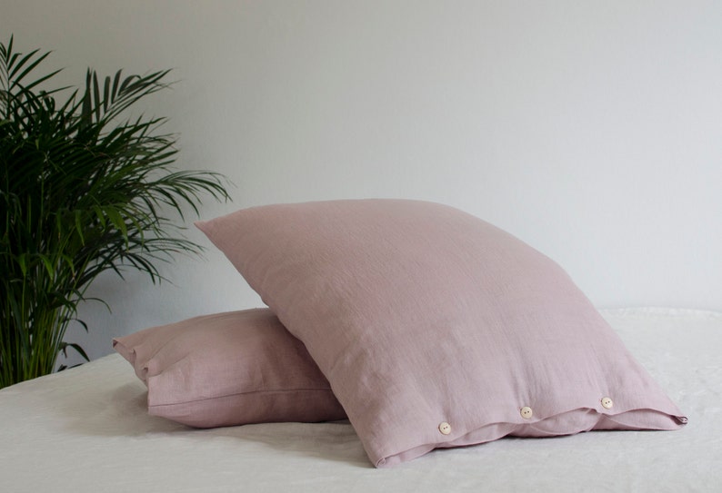 Two Buttoned Very Soft Pink Linen Pillowcases in Handmade and Etsy