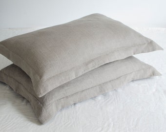 Two oxford style pillowcases of 100% pure very SOFT linen in handmade, pillowcase with flanges