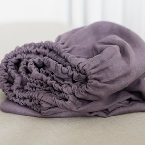 Purple CRIB FITTED SHEET of softened linen for babies, toddlers, kids in handmade, nursery stuff, shower gift,  register