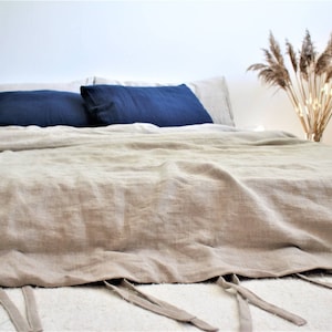 Natural LINEN DUVET COVER with ties in handmade of softened 100% flax linen fabric by FlaxBox artisans