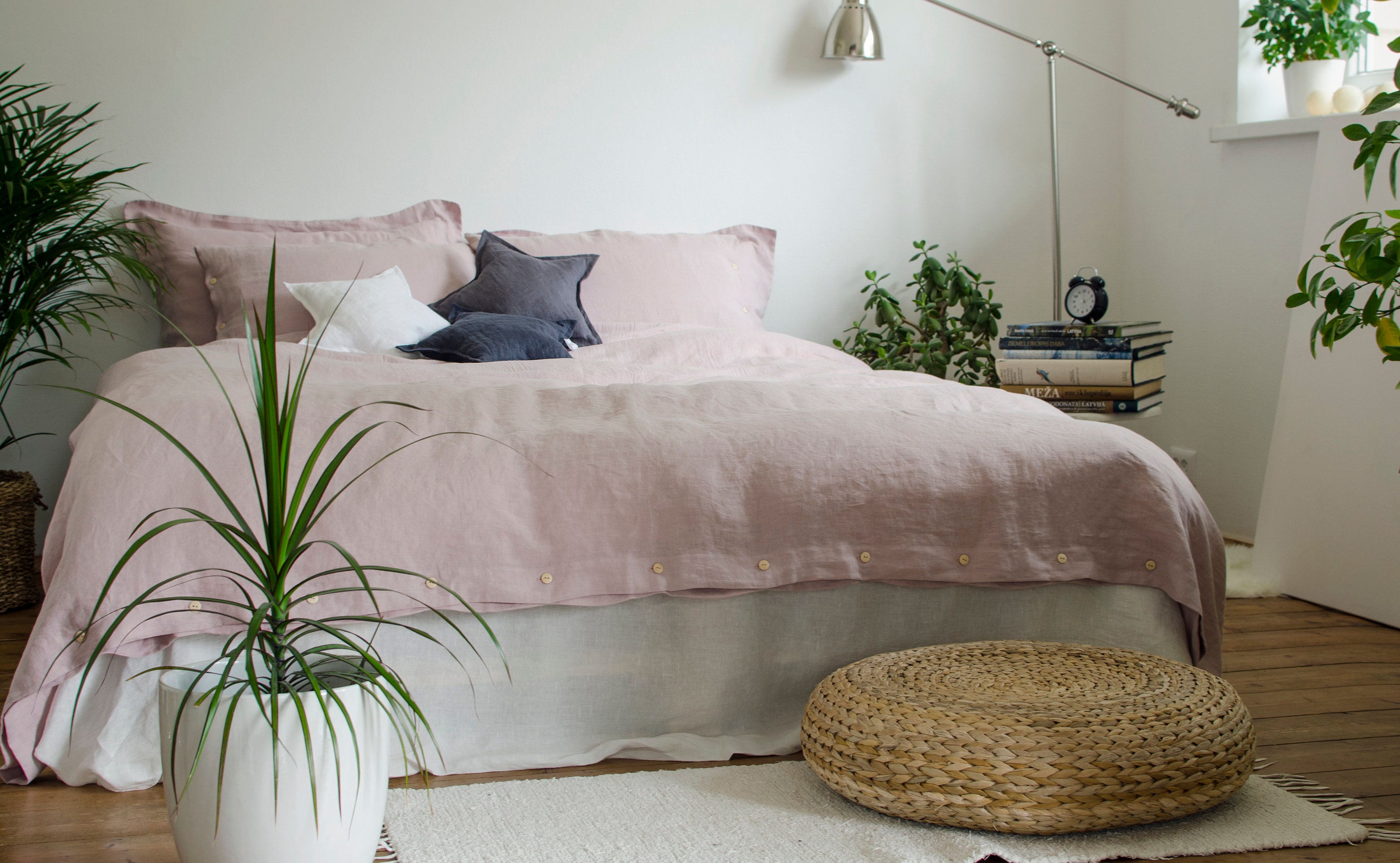 Couverture de Duvet Linen Haute Qualité Dans La Main Du Lin Européen Rose Tissu 100% Lin, Roi, Reine