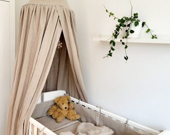 Bed Canopy, 100% Linen Nursery Canopy, Kids Room Play Tent, Decoration for Nursery, Handmade, natural grey,  canopy